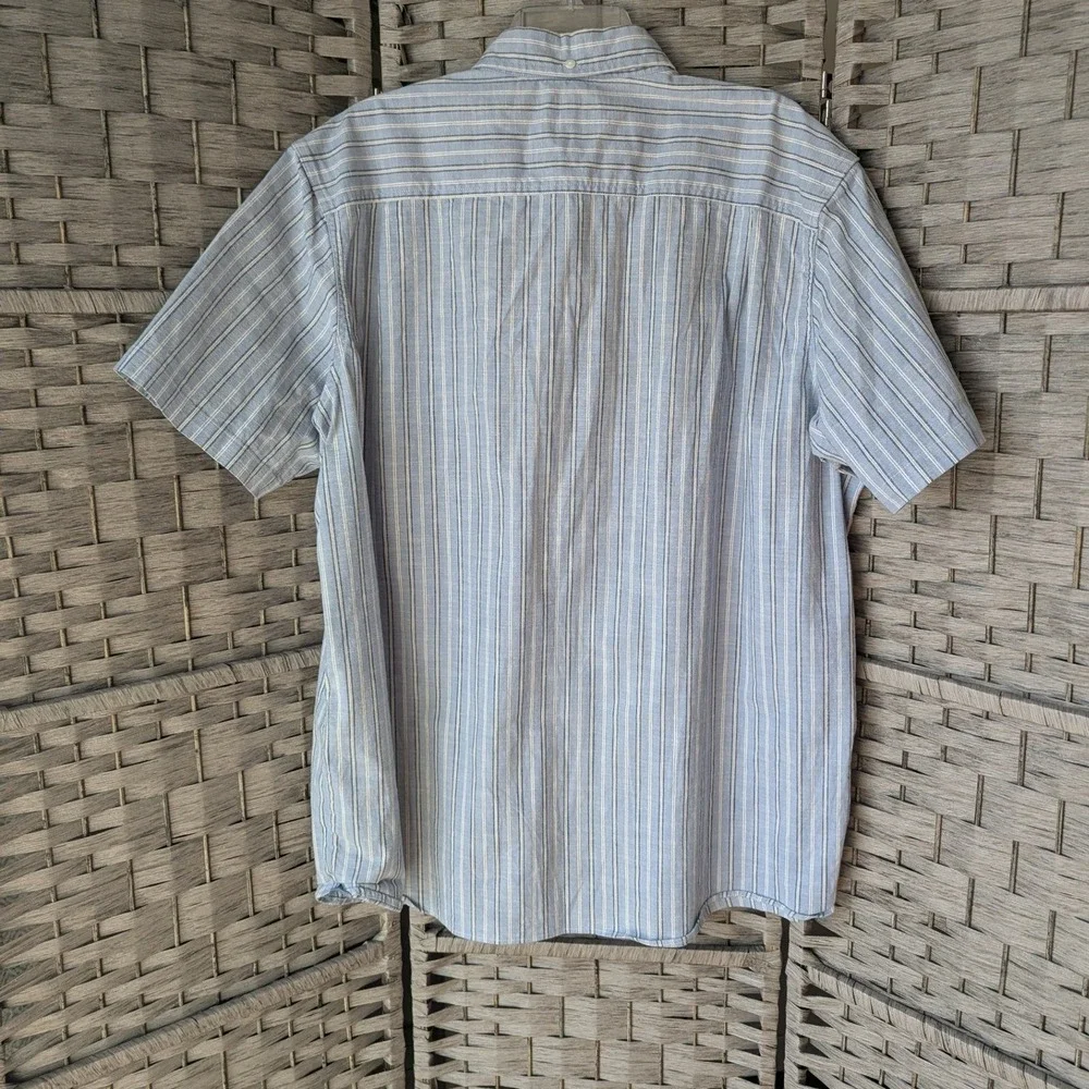 LL Bean Mens XL Tall Blue White Striped Short Sleeve Button Down Shirt - Picture 3 of 9
